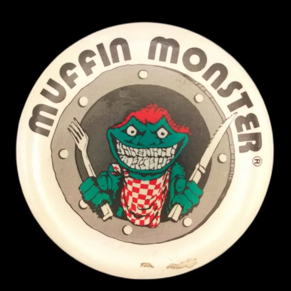 Muffin Monster Sewage Grinder Mascot Vintage Pin Button Pinback Tacoma WA